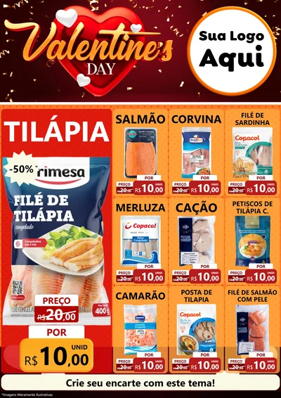 Modelo de Encarte para Encarte A4 Vertical com o tema Valentine's Day para Peixaria