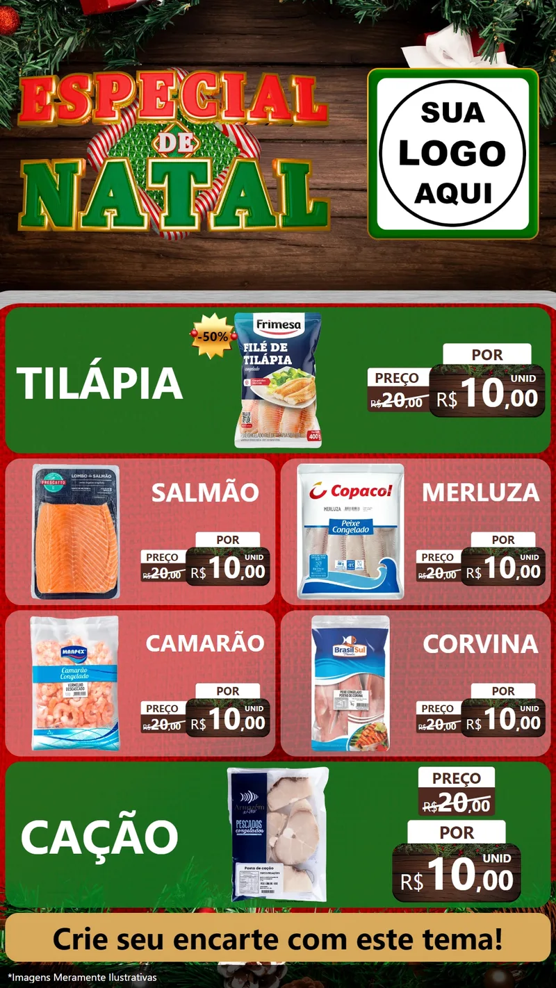 Modelo de TV para TV Vertical com o tema Especial de Natal para Peixaria