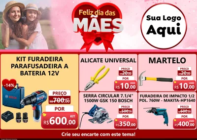 Modelo de Encarte para Encarte A4 Horizontal com o tema Feliz Dia Das Mães para Maquinas e Ferramentas