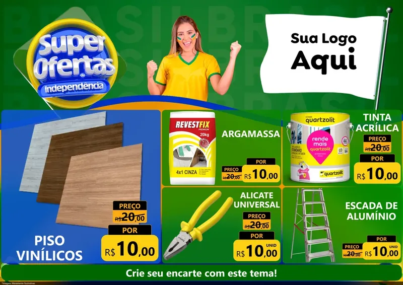 Modelo de Encarte para Encarte A4 Horizontal com o tema Super Ofertas de Independência para Material para Construção