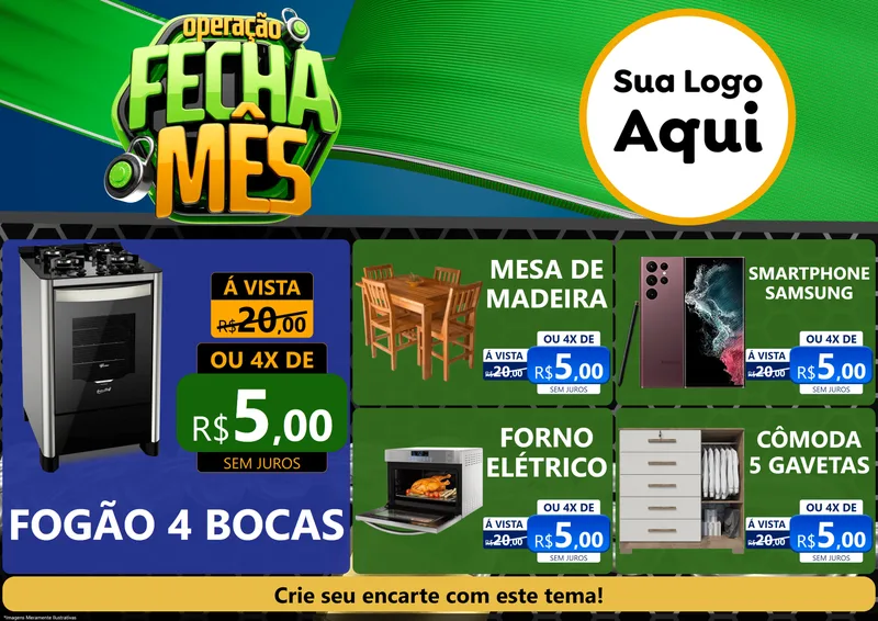 Modelo de Encarte para Encarte A4 Horizontal com o tema Operação Fecha Mês para Móveis e Eletro