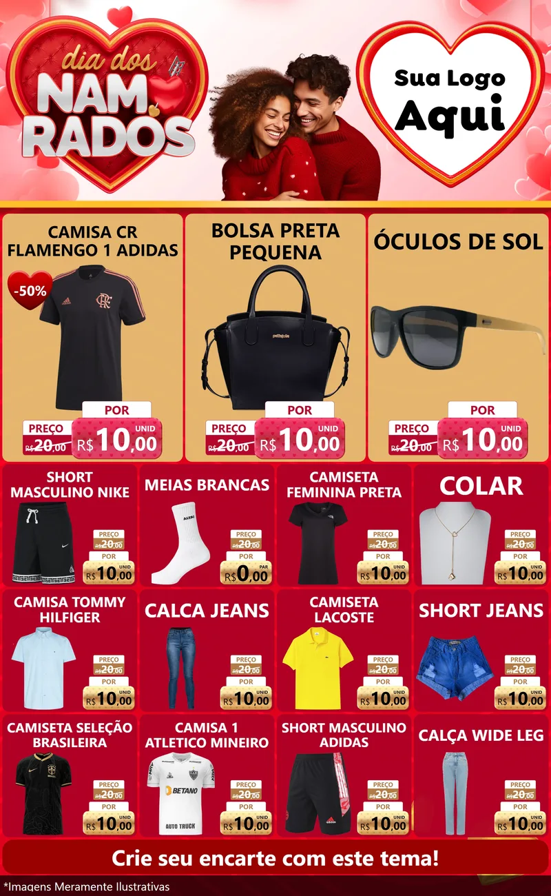 Modelo de Encarte para Encarte Grande com o tema Dia dos Namorados para Roupas e acessórios