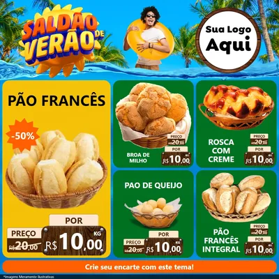 Modelo de Rede Social para Feed Facebook com o tema Saldão de Verão para Padaria