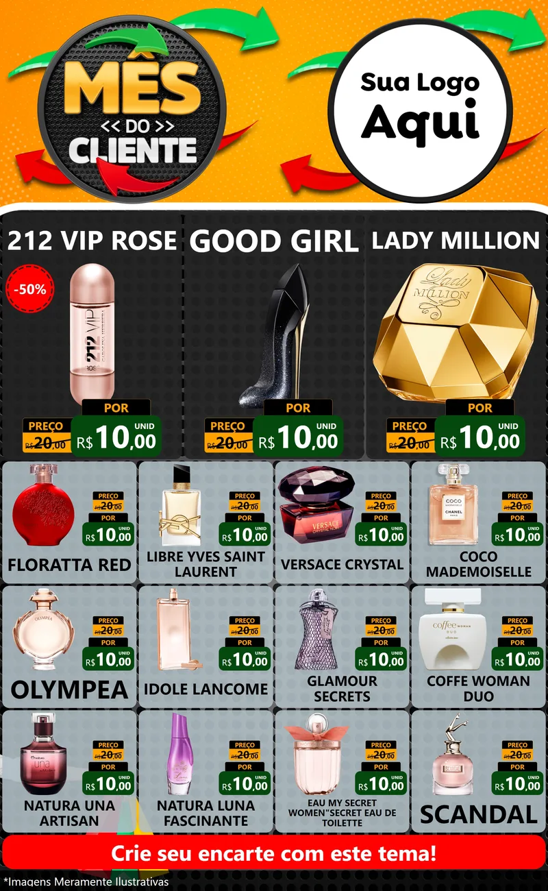 Modelo de Encarte para Encarte Grande com o tema Mês do Cliente para Perfumes