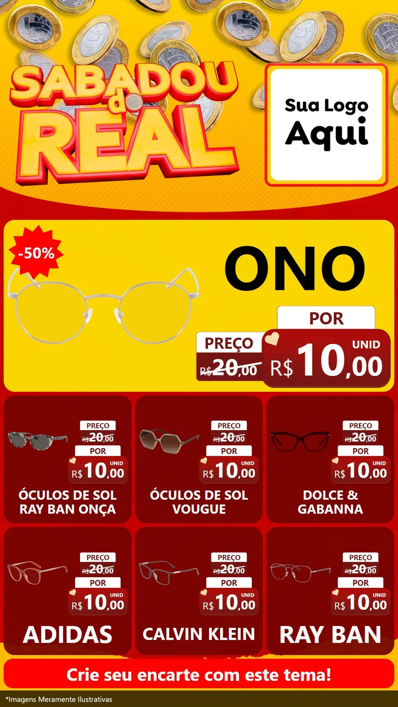 Modelo de Rede Social para Stories com o tema Sabadou do Real para Óticas