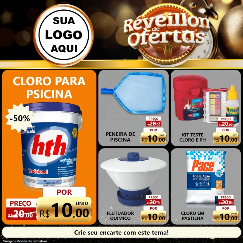 Modelo de Rede Social para Feed Facebook com o tema Réveillon de Ofertas para Produtos para Piscina