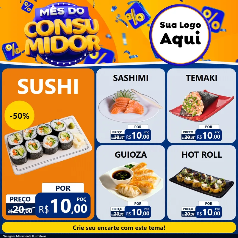 Modelo de Rede Social para Feed Facebook com o tema Mês do Consumidor para Comida japonesa