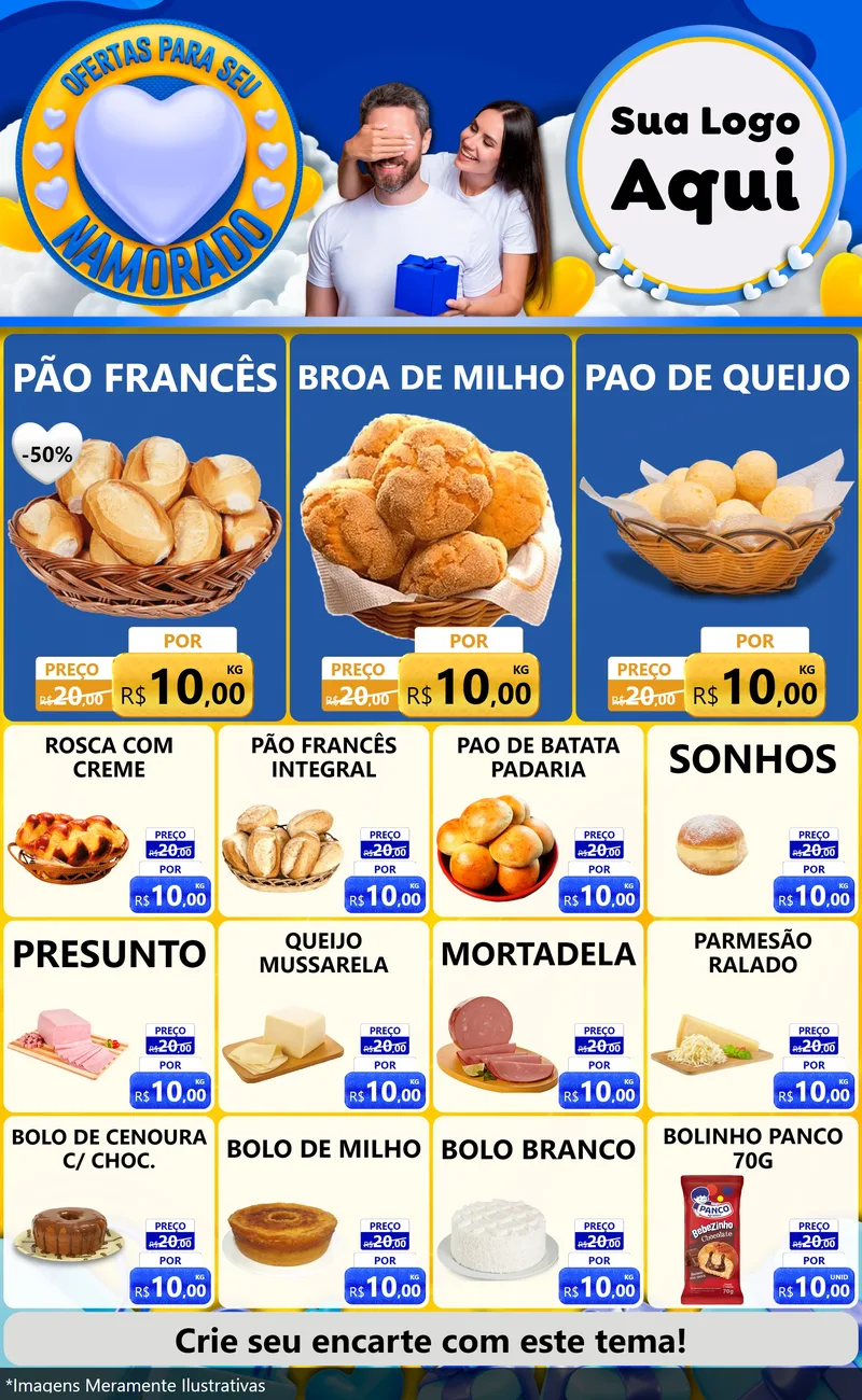 Modelo de Encarte para Encarte Grande com o tema Ofertas Para Seu Namorado para Padaria