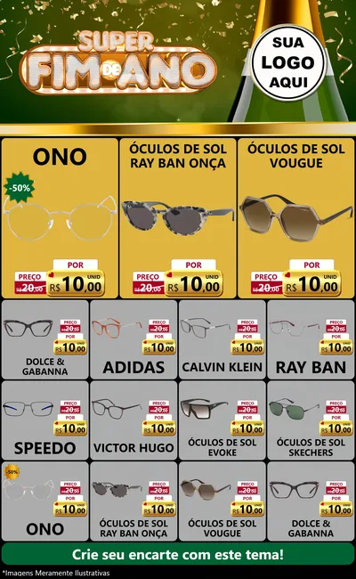 Modelo de Encarte para Encarte Grande com o tema Super Fim de Ano para Óticas