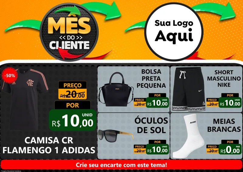Modelo de Encarte para Encarte A4 Horizontal com o tema Mês do Cliente para Roupas e acessórios