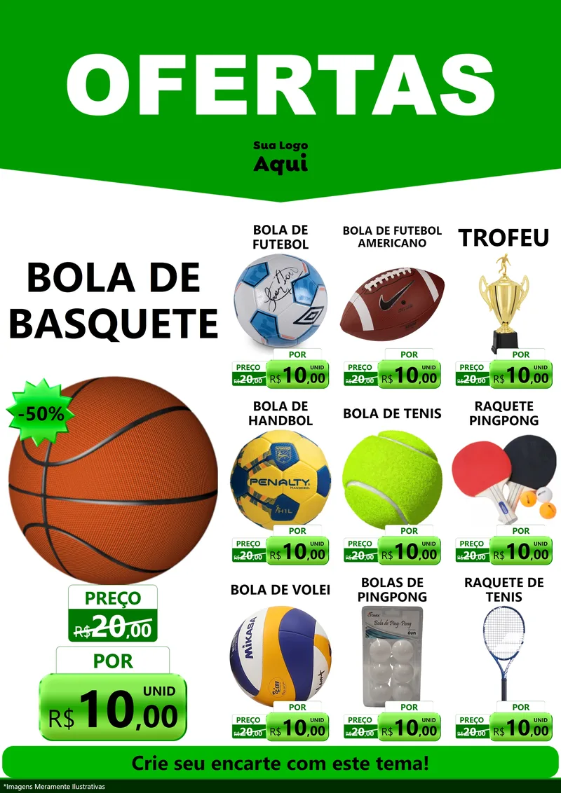 Modelo de Encarte para Encarte A4 Vertical com o tema Ofertas Verde Cartaz para Artigos Esportivos