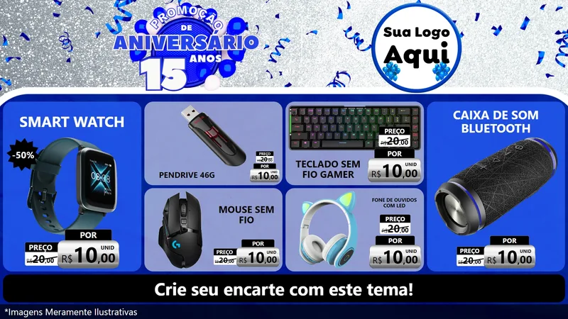 Modelo de TV para TV Horizontal com o tema Promoção de Aniversário - 15 Anos para Informática