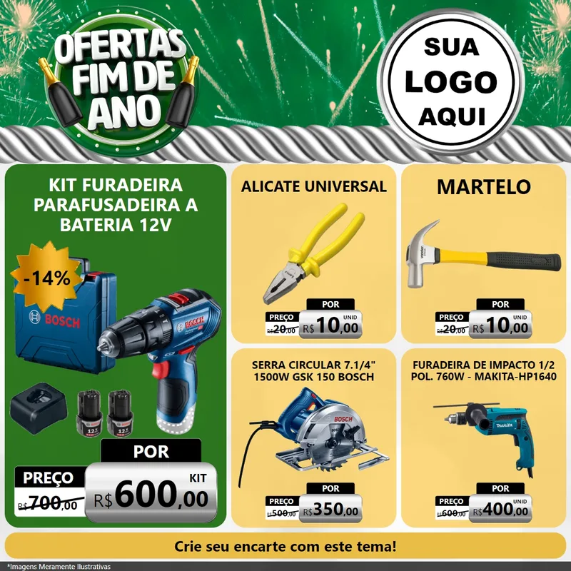 Modelo de Rede Social para Feed Facebook com o tema Ofertas Fim de Ano para Maquinas e Ferramentas