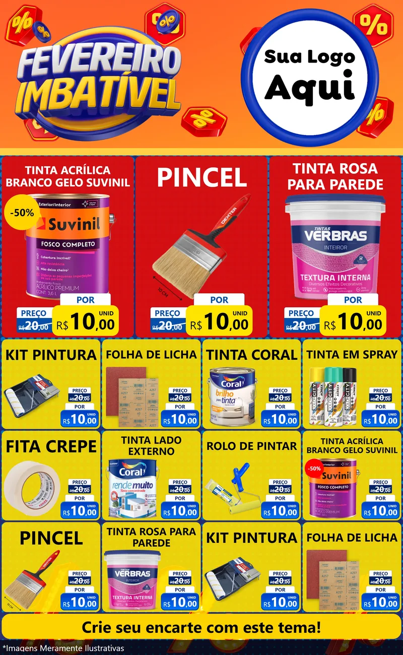 Modelo de Encarte para Encarte Grande com o tema Fevereiro Imbatível para Tintas e Ferramentas