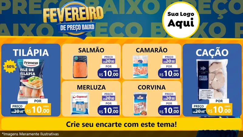 Modelo de TV para TV Horizontal com o tema Fevereiro de Preço Baixo para Peixaria