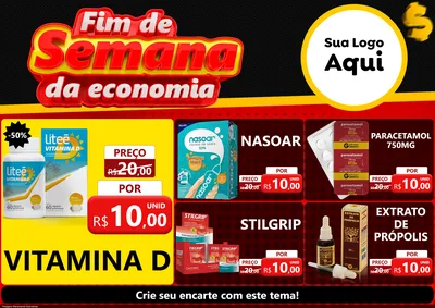 Modelo de Encarte para Encarte A4 Horizontal com o tema Fim de Semana da Economia para Farmácia