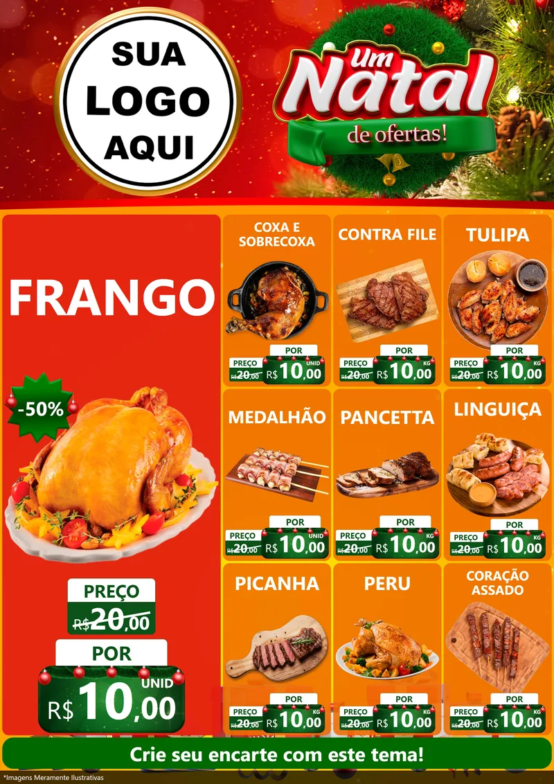 Modelo de Encarte para Encarte A4 Vertical com o tema Um Natal de Ofertas para Assados