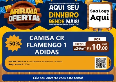 Modelo de Cartaz para Cartaz A4 Horizontal com o tema Arraiá de Ofertas - Junina para Roupas e acessórios