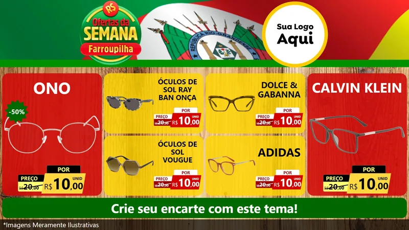 Modelo de TV para TV Horizontal com o tema Ofertas da Semana Farroupilha para Óticas