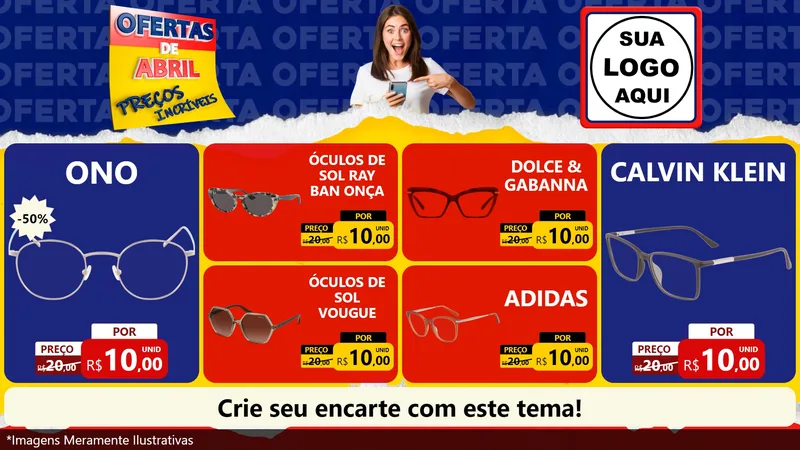 Modelo de TV para TV Horizontal com o tema Ofertas de Abril - Preços Incríveis para Óticas