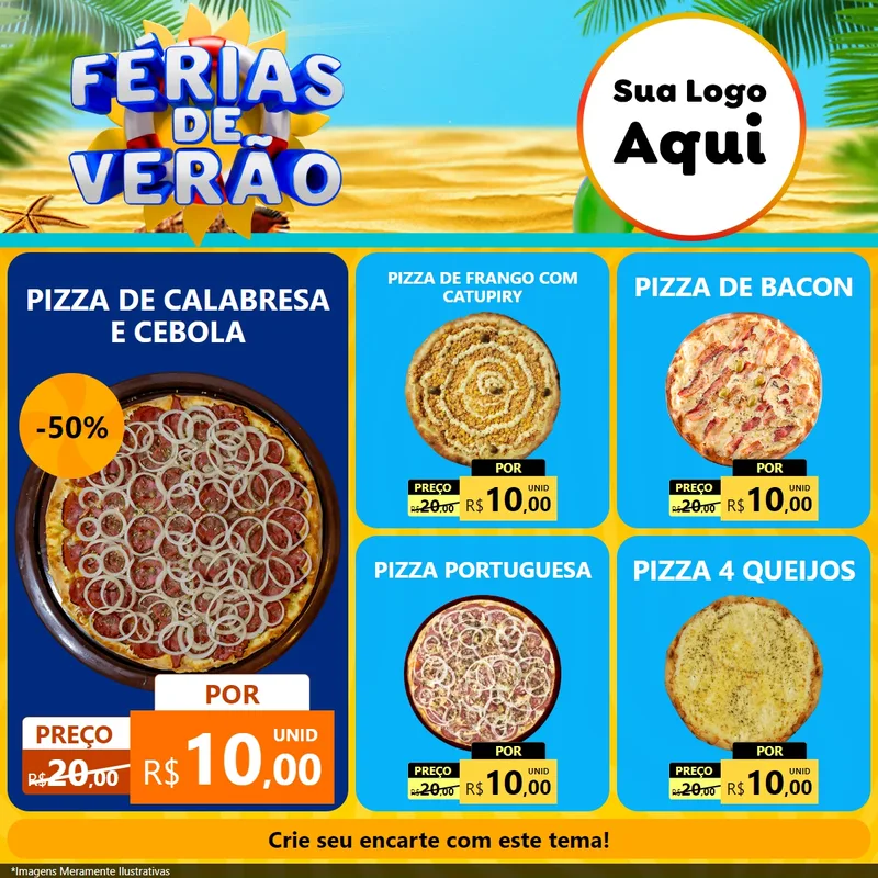 Modelo de Rede Social para Feed Facebook com o tema Férias de Verão para Pizzaria