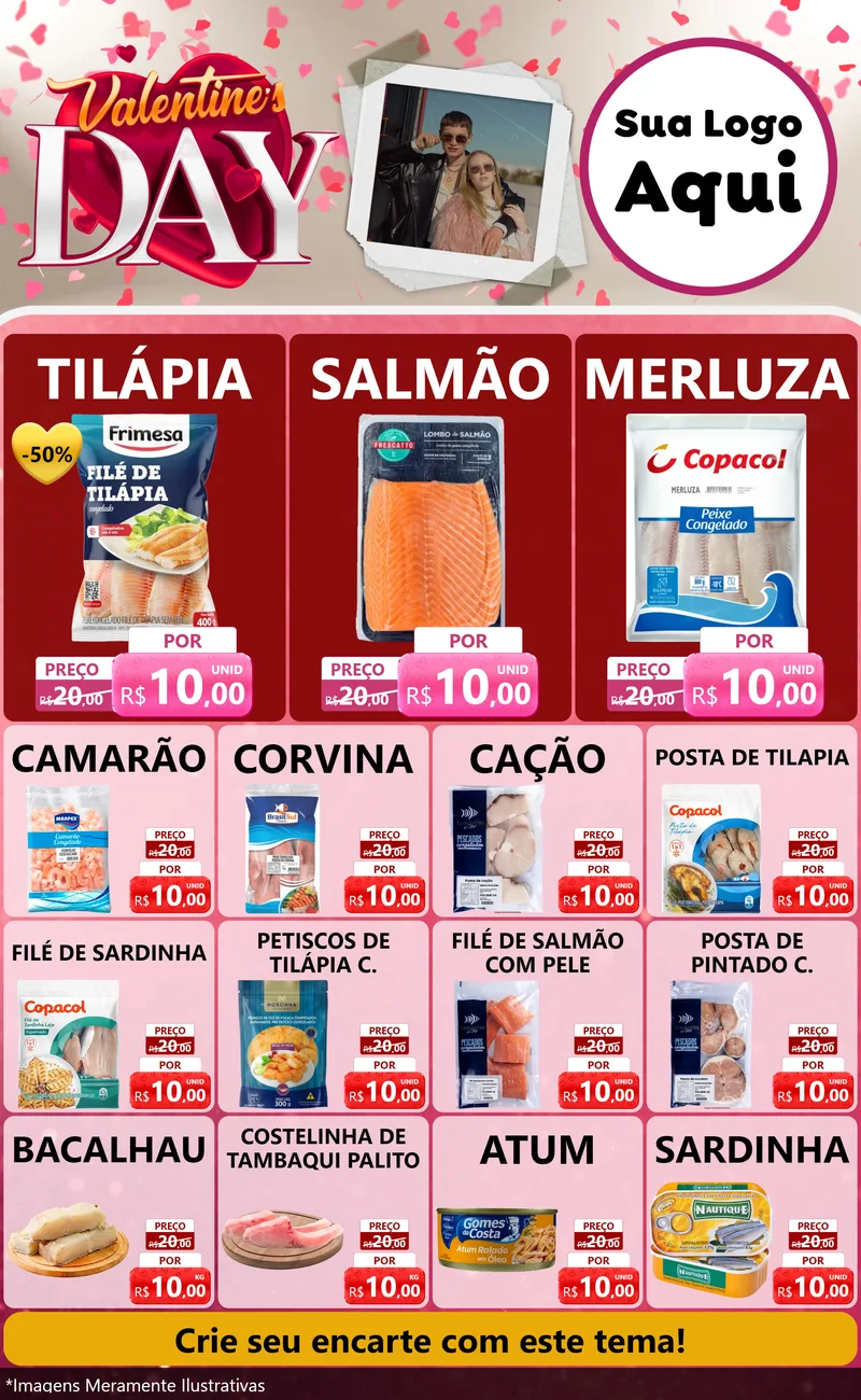 Modelo de Encarte para Encarte Grande com o tema Valentine's Day para Peixaria