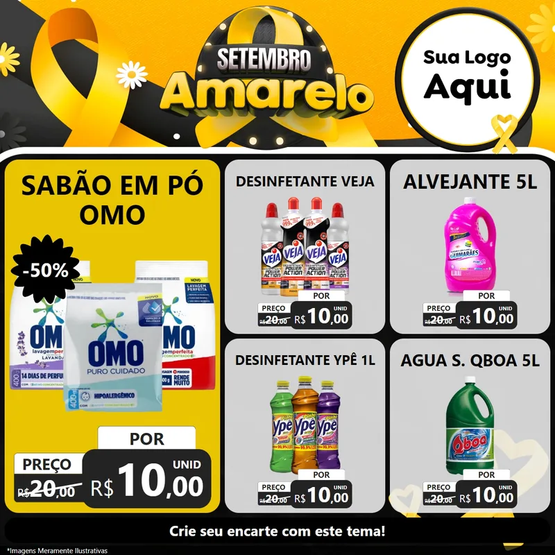 Modelo de Rede Social para Feed Facebook com o tema Setembro Amarelo para Produtos de Limpeza