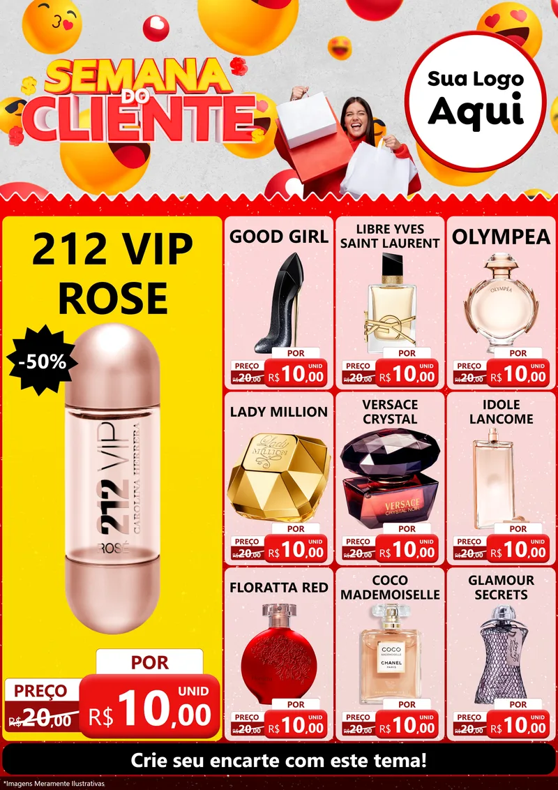 Modelo de Encarte para Encarte A4 Vertical com o tema Semana do Cliente para Perfumes