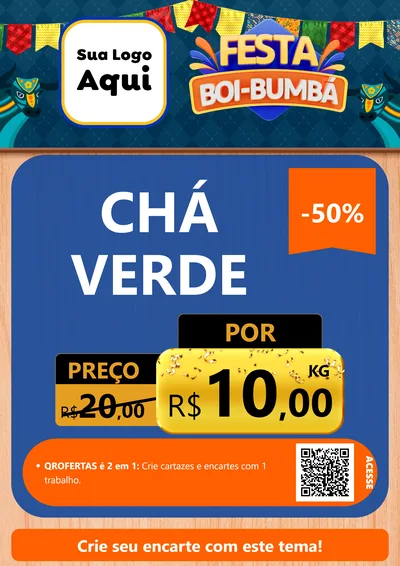 Modelo de Cartaz para Cartaz A4 Vertical com o tema Festa Boi Bumbá para Produtos Naturais