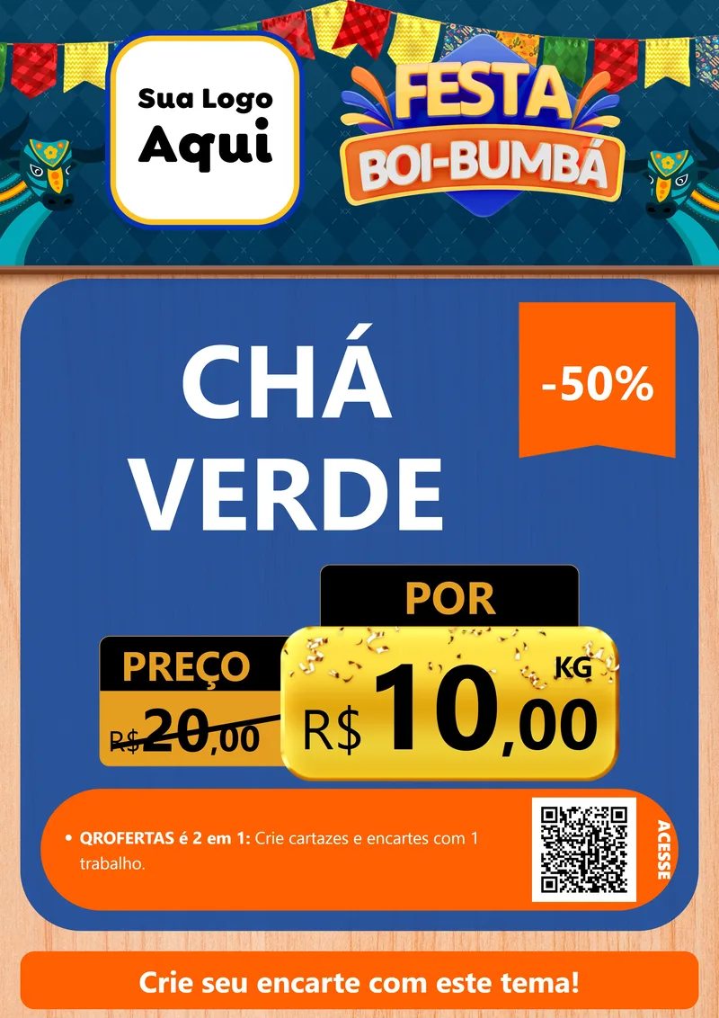 Modelo de Cartaz para Cartaz A4 Vertical com o tema Festa Boi Bumbá para Produtos Naturais