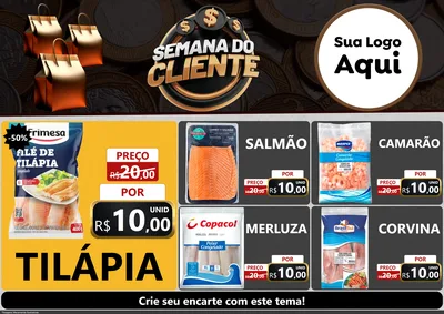 Modelo de Encarte para Encarte A4 Horizontal com o tema Semana do Cliente para Peixaria