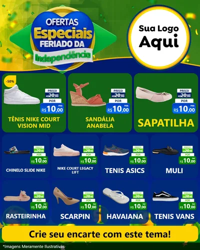 Modelo de Rede Social para Feed Instagram com o tema Ofertas Especiais Feriado da Independência para Calçados