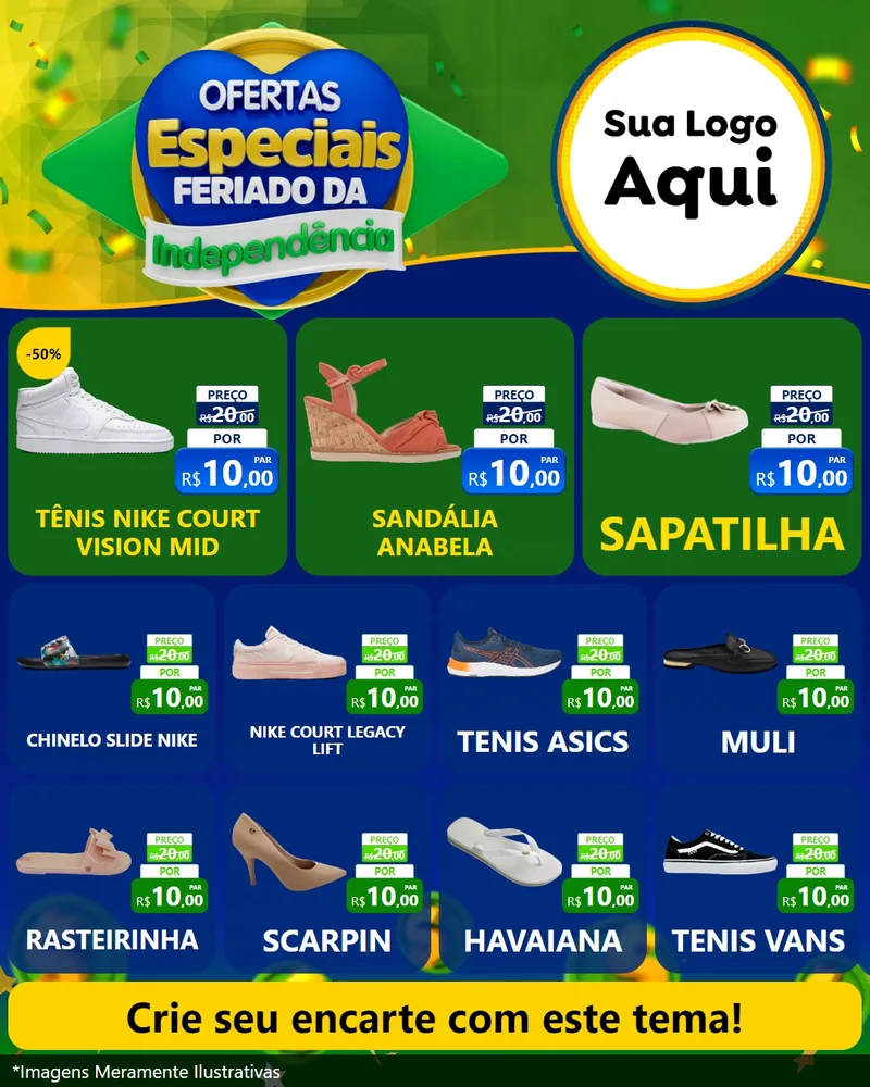 Modelo de Rede Social para Feed Instagram com o tema Ofertas Especiais Feriado da Independência para Calçados