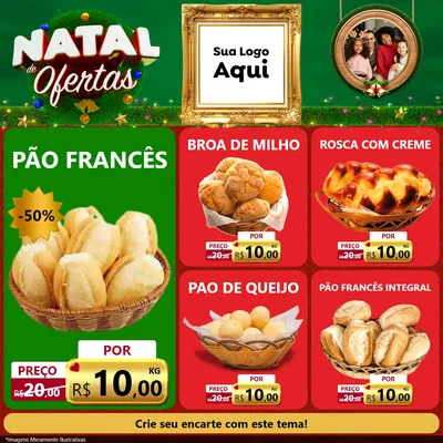 Modelo de Rede Social para Feed Facebook com o tema Natal de Ofertas para Padaria