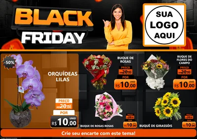 Modelo de Encarte para Encarte A4 Horizontal com o tema Black Friday para Floricultura e jardim