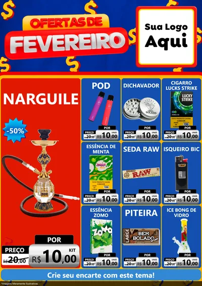 Modelo de Encarte para Encarte A4 Vertical com o tema Ofertas de Fevereiro para Tabacaria