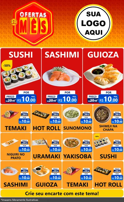 Modelo de Encarte para Encarte Grande com o tema Ofertas do Mês para Comida japonesa