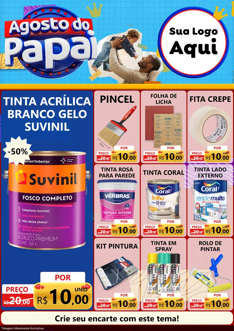 Modelo de Encarte para Encarte A4 Vertical com o tema Agosto do Papai para Tintas e Ferramentas