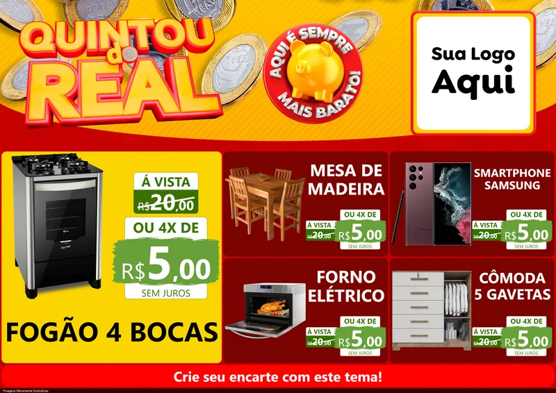 Modelo de Encarte para Encarte A4 Horizontal com o tema Quintou do Real para Móveis e Eletro