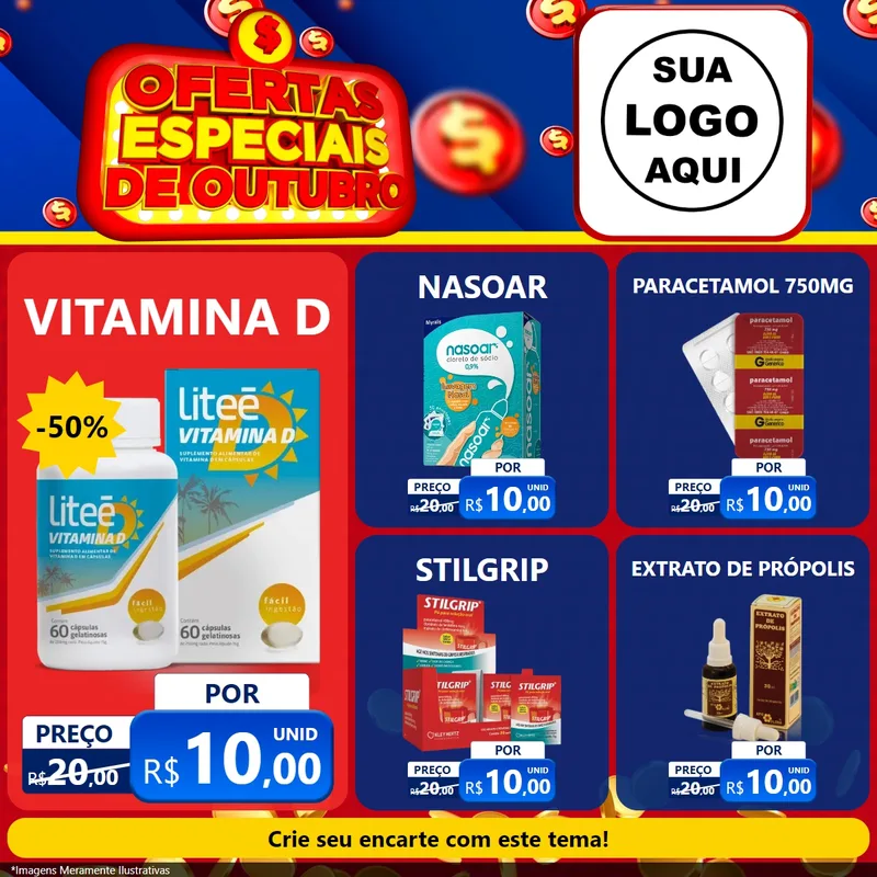 Modelo de Rede Social para Feed Facebook com o tema Ofertas Especiais de Outubro para Farmácia