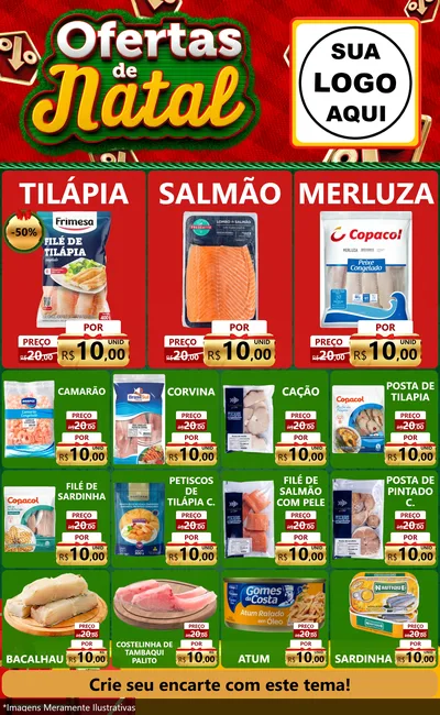Modelo de Encarte para Encarte Grande com o tema Ofertas de Natal para Peixaria