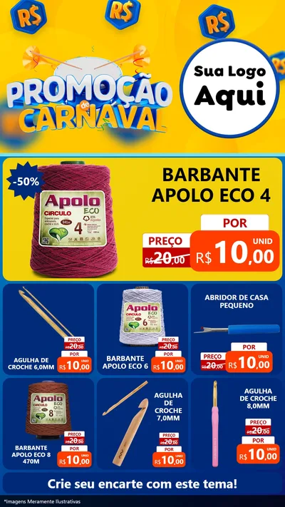 Modelo de Rede Social para Stories com o tema Promoção de Carnaval para Armarinho e Aviamentos