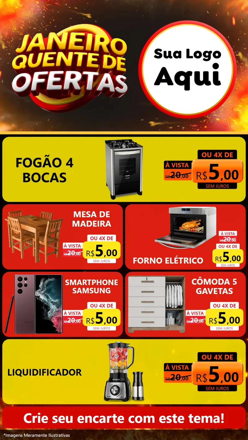 Modelo de TV para TV Vertical com o tema Janeiro Quente de Ofertas para Móveis e Eletro