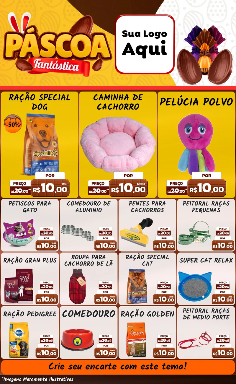 Modelo de Encarte para Encarte Grande com o tema Páscoa Fantástica para Pet Shop