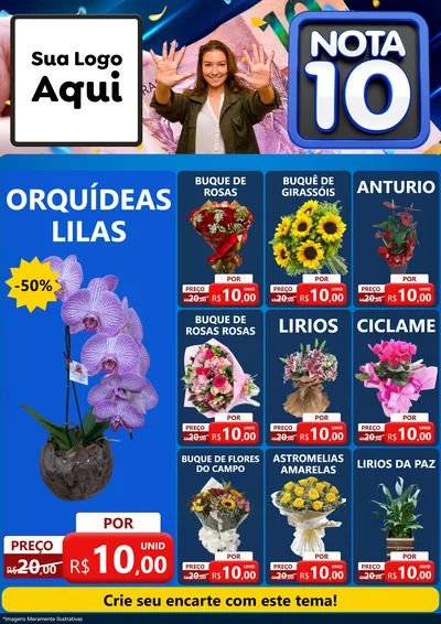 Modelo de Encarte para Encarte A4 Vertical com o tema Nota 10 para Floricultura e jardim