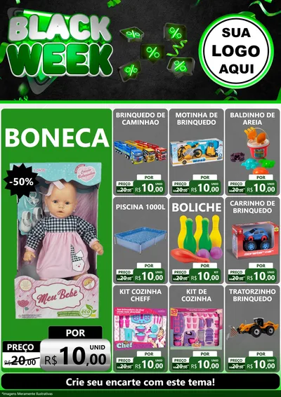 Modelo de Encarte para Encarte A4 Vertical com o tema Black Week para Brinquedos
