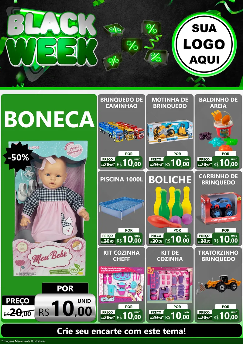 Modelo de Encarte para Encarte A4 Vertical com o tema Black Week para Brinquedos