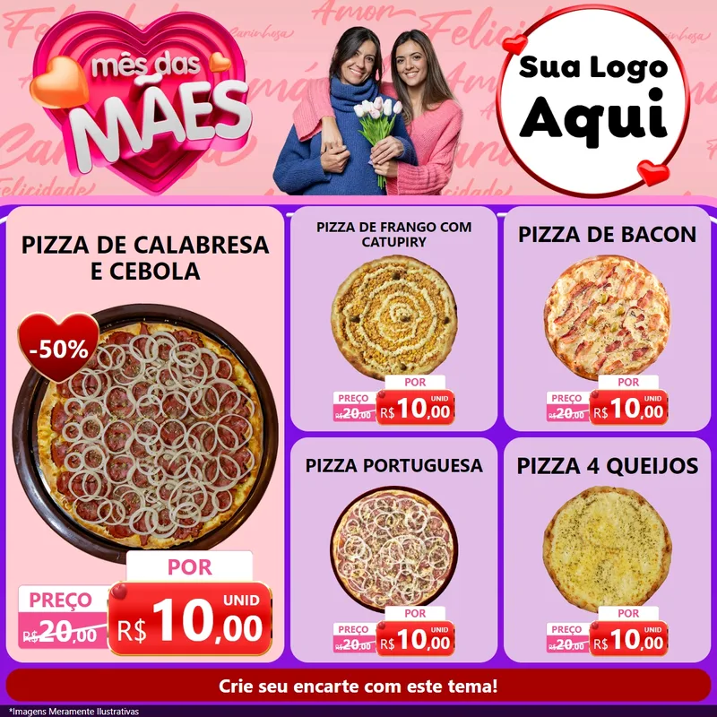 Modelo de Rede Social para Feed Facebook com o tema Mês Das Mães para Pizzaria