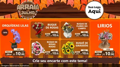 Modelo de TV para TV Horizontal com o tema Arraiá de Julho - Junina para Floricultura e jardim
