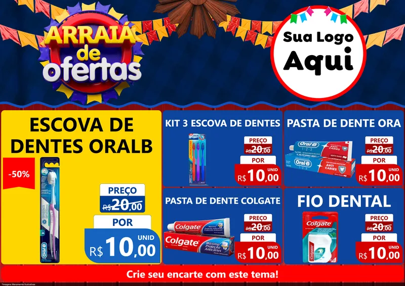 Modelo de Encarte para Encarte A4 Horizontal com o tema Arraiá de Ofertas para Higiene Pessoal